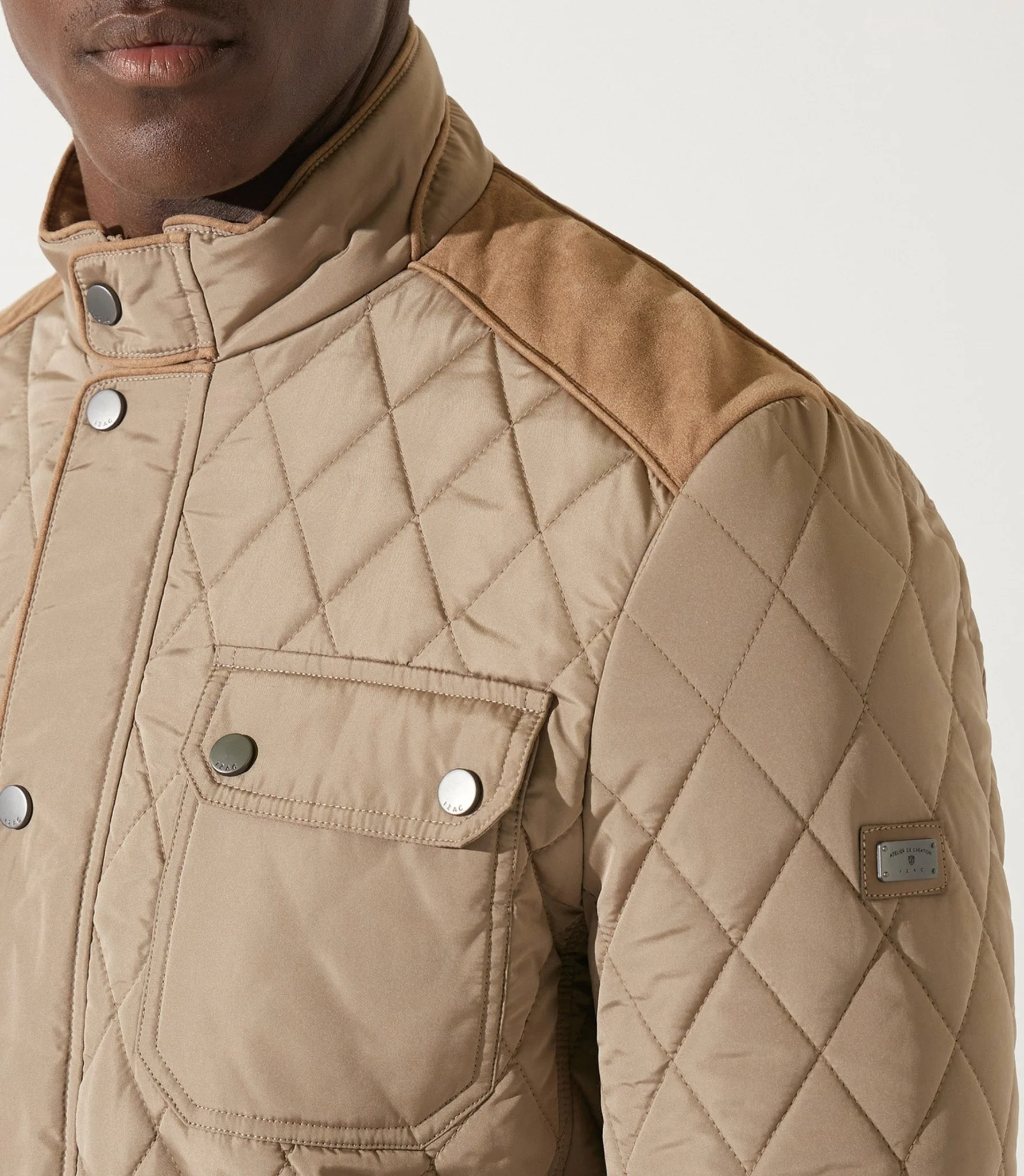 Blouson surchemise à col montant matelasse taupe MACEOBT - Image 4